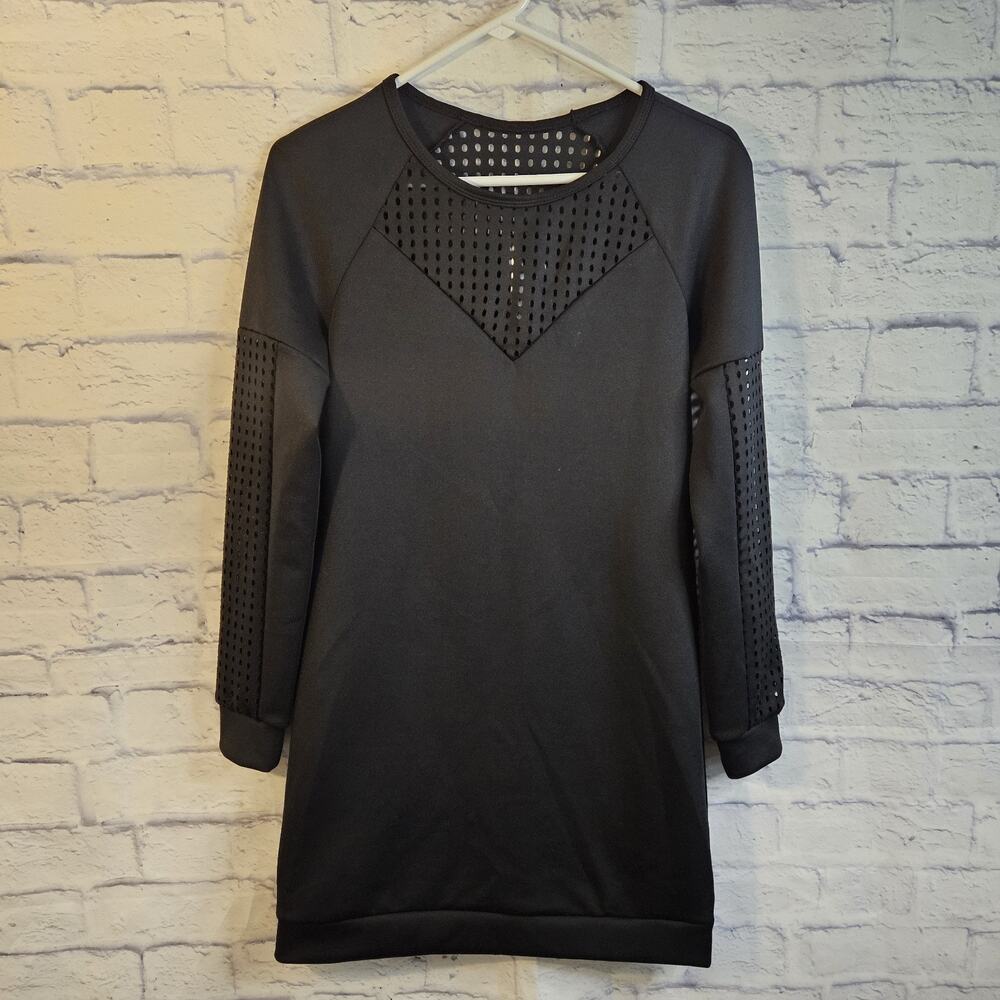 Fabletics Womens Tilly Sweatshirt Dress Black Neoprene Perforated Sz XS